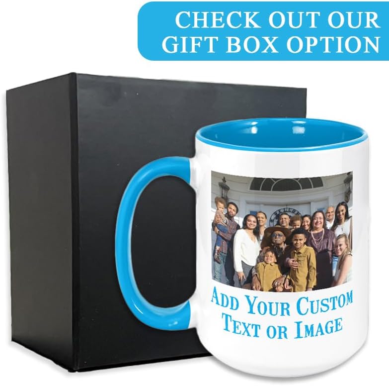 Personalized Mother's Day Coffee Mug, Custom Mum Photo Text 15 Oz Ceramic Mug, Customized Mom Gift Idea Picture Name Cup, Taza Cafe Personalizadas Fotos, Cute Gifts Mom Women Dad Men, Light Blue