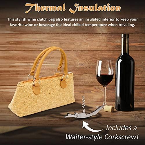 Wine Clutch Bag (Thermal Insulated) Trendy Women's Carry Tote | Holds Red & White 750mL Bottles | Trendy Fashion | Incl. Portable Waiter-Style Corkscrew