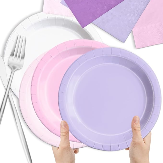 CMUSKO Pink and Purple Decorations-60Pcs Purple Pink Plates and Napkins Lavender Light Pink Tableware Birthday,Birthday,Wedding