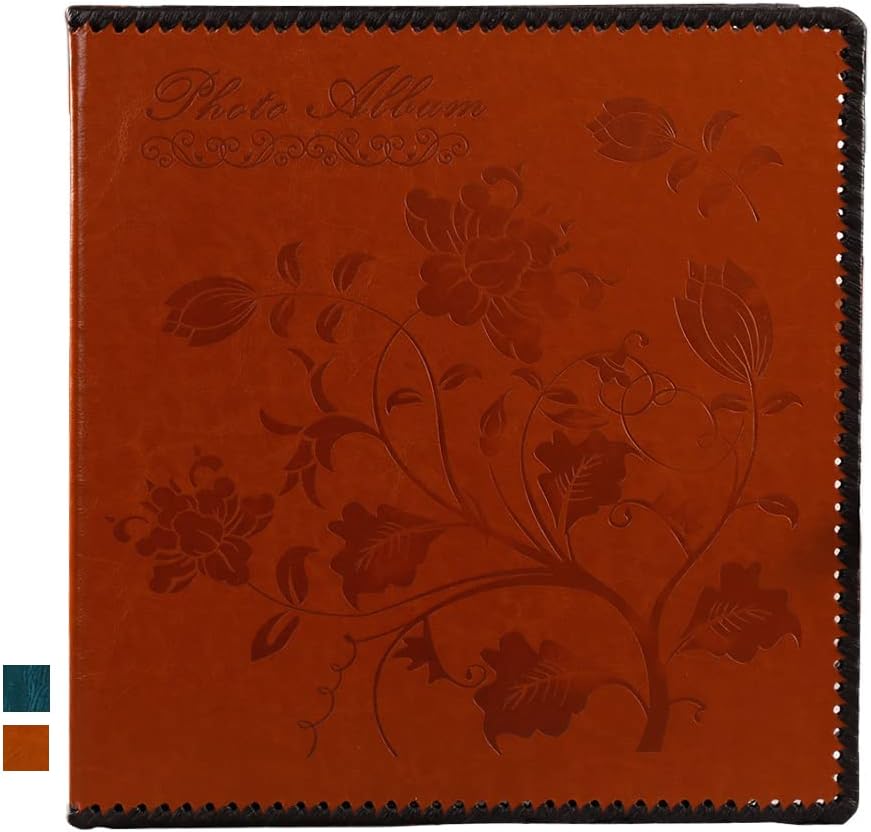 Photo Album Self Adhesive Pages, Large Self-Stick Page Picture Album Leather Vintage Inspired Cover, Hand Made DIY Albums Holds 3X5, 4X6, 5X7, 6X8, 8X10 Photos (11.6"x10.8" 40pgs, RedBrown)