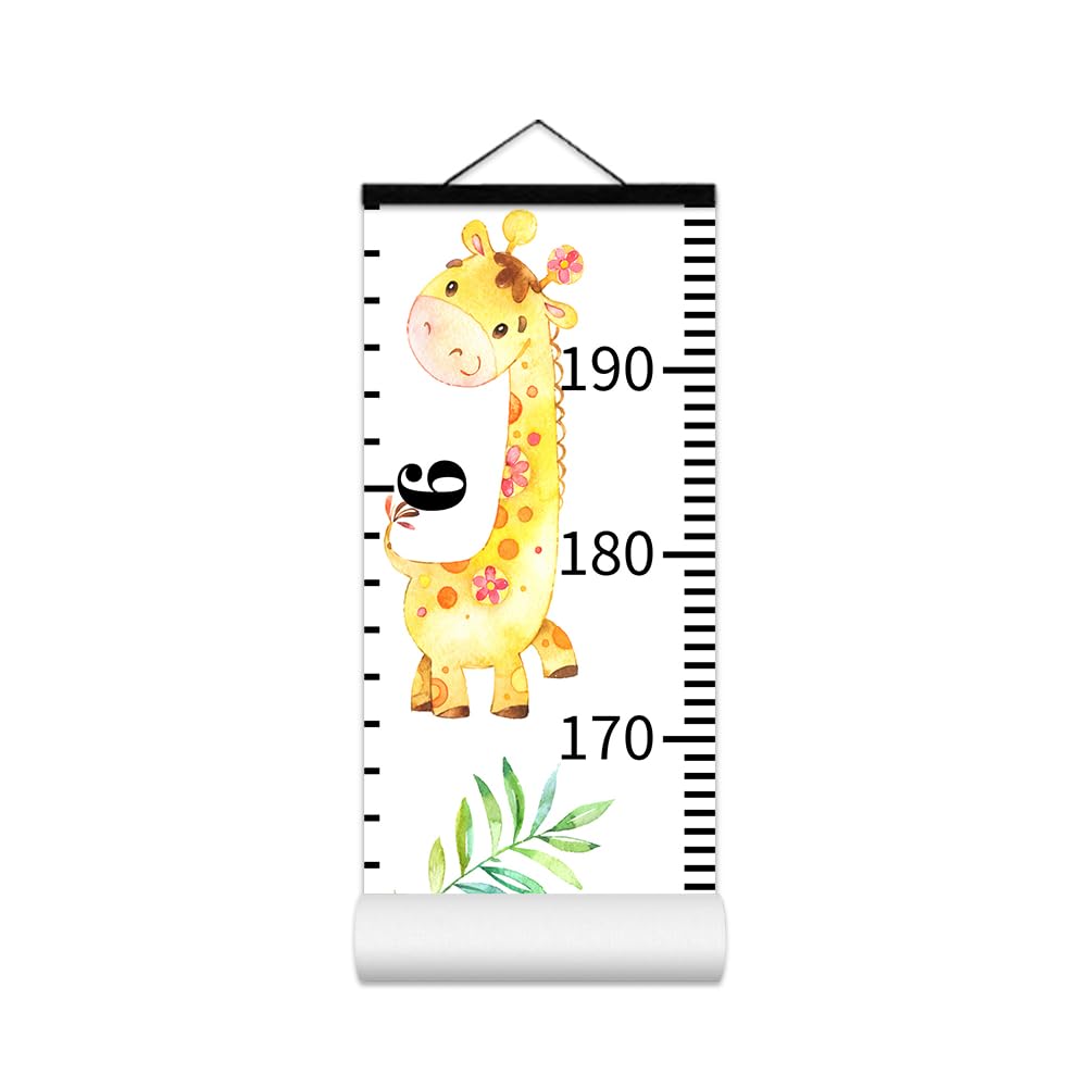 Baby Growth Chart for Wall - Height Chart for Kids Nursery Decor Wall Hanging Measurement Ruler with Black Wood Scroll Toddlers Room Decor Birthday Christmas Gifts for Boys Girls 79"X7.9" (Giraffe)