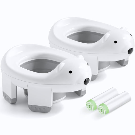 2 Pack Portable Potty Seat, 2 in 1 Travel Potty Seat for Toddlers with Liner Bags, Safety Locks and Polar Bear Design, 12 Months+(2 Pack)