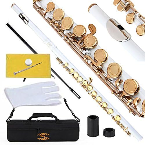 Glory Closed Hole C Flute With Case, Tuning Rod and Cloth and Gloves White/Laquer