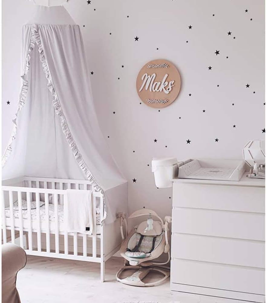 Bed Canopy with Frills Reading Nook Game Tent for Kids Boho Hanging Net Play Room Decor(White)