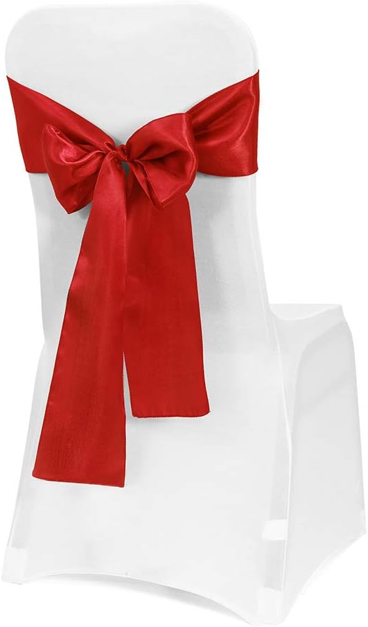 Obstal 10 PCS Burgundy Satin Chair Sashes Bows for Wedding Reception- Universal Chair Cover Back Tie Supplies for Banquet, Party, Hotel Holiday Event Decorations