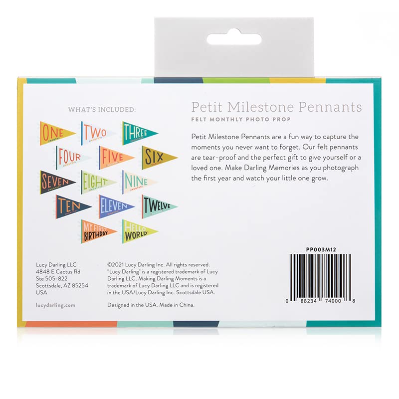 Lucy Darling Petit Milestone Pennants – Baby Monthly Milestone Pennant Flags – Newborn Photo Props & Felt Nursery Decor – Keepsake Banner Set for Baby Photos – Little Kaleidoscope