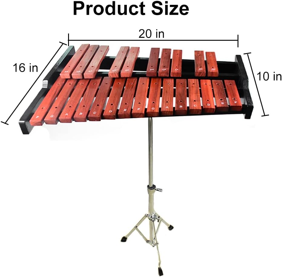 TNZMART 25 Note Xylophone Wooden Glockenspiel Xylophone with Mallet Professional Percussion Instrument (Xylophone with stand)