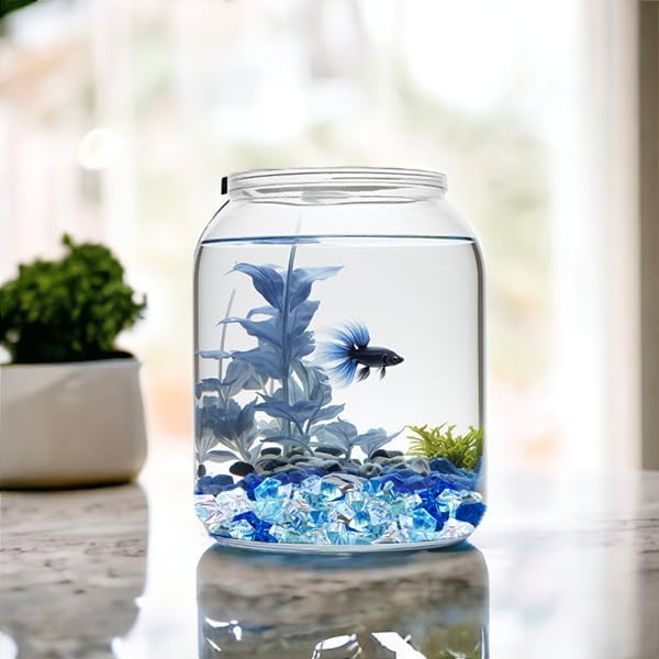 HappyFiller 14 OZ Faux Crystal Acrylic Gems Ice Rock Stones Blue,Clear Mix for Glass Vase Fillers,Art Crafts, Aquarium Fish Tank,Floral Display,Table Scatter,Boy Bluey Birthday Party Decor,Home Accent