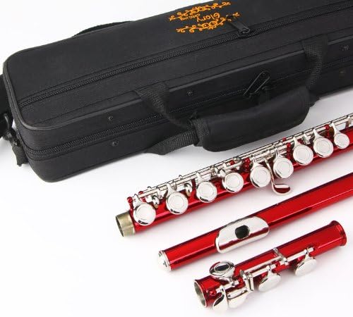 Glory Closed Hole C Flute With Case, Tuning Rod and Cloth and Gloves, Red