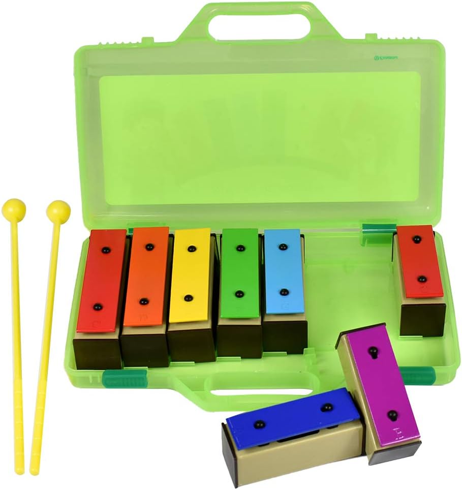 ENNBOM Xylophone Glockenspiel 8 Notes Chromatic Resonator Bells with Green Case