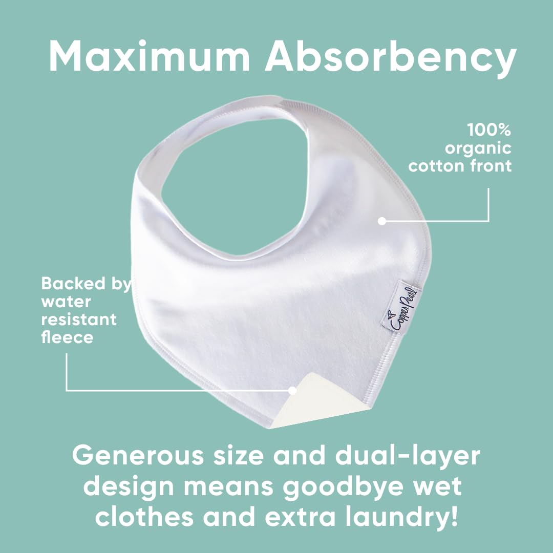 Copper Pearl 4 Pack Soft Cotton Baby Bibs for Drooling and Teething, Absorbent Drool Bibs for Baby Girl and Boy, Adjustable to Fit Newborns to Toddlers (White Basics)