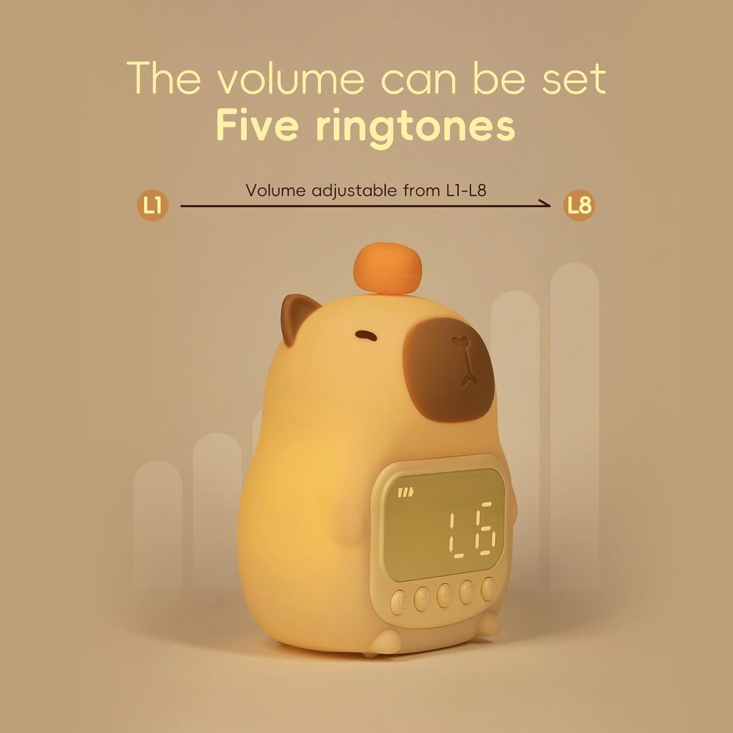 Capybara Alarm Clock with Night Light for Kids, Cute Toddler Alarm Clocks for Bedrooms Ok to Wake Clocks for Girls and Boys, Silicone Animal Tabletop Lamp for Kid, RGB Color