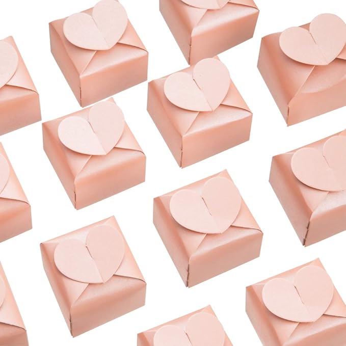 AWELL Pink Favor Box Bulk 2.5x2x2.5 inches with Heart Bow Party Favor Box,Pink,Pack of 50