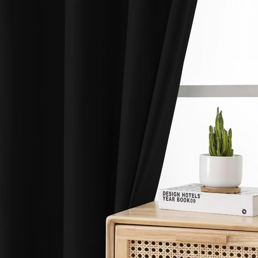 Joydeco Black Blackout Curtains 96 Inches Long for Living Room, Grommet Solid Black Curtains 96 Inches Long for Bedroom, Room Darkeing 96 Inch Black Out Curtains 2 Panels for Bedroom