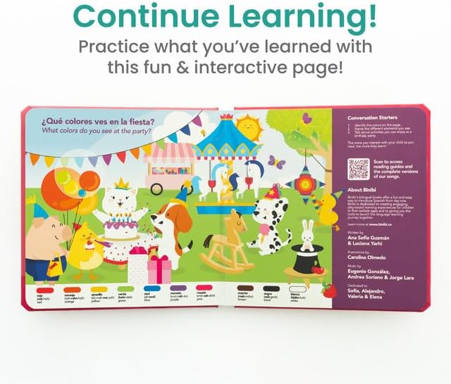 Binibi Spanish Musical Book Colors at The Birthday Party | Spanish Learning for Kids | Bilingual Children's Book | Bilingual Book for Babies & Toddlers 1-3 | Libro en español para bebés