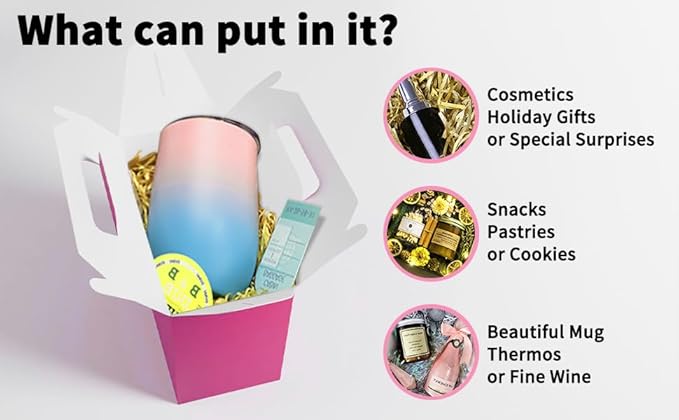 XAGLVV 24Pack Hot Pink Party Favor Treat Box Packs, 7 * 3.5 * 6.6 Inch Goodie Box with Handles, Gable Gift Boxes for Valentine's Day,Birthdays