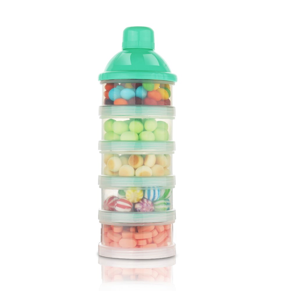 Accmor Formula Dispenser On The Go, 5 Compartments Stackable Formula Container for Travel, Baby Milk Powder Kids Snack Container, BPA Free