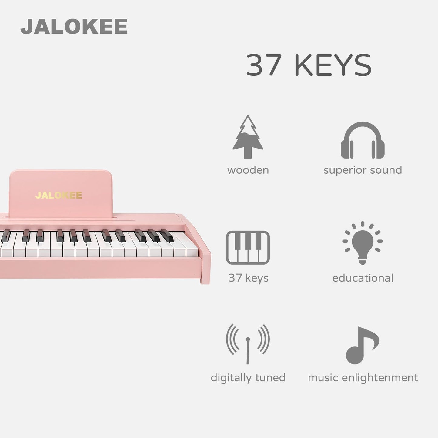 Kids Piano Keyboard, Digital Piano for Kids, Music Educational Instrument Toy, Wood Toy for 3+ Girls and Boys (Pink, 37 Keys)