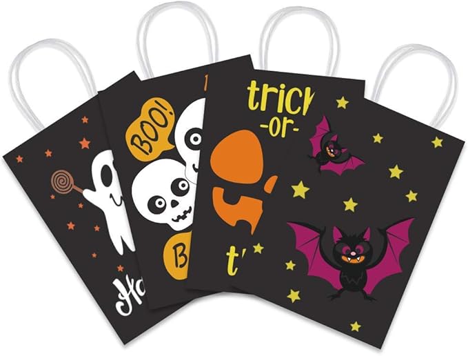 16 PCS Halloween Treat Bags for Kids Trick or Treat Candy Bags, Glow in The Dark Bags with Handles for Halloween Party Favors