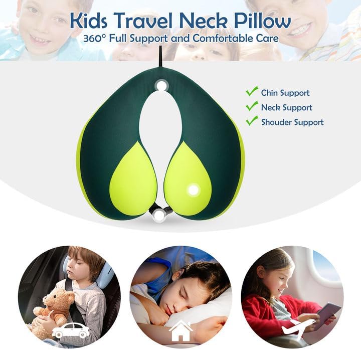 MOOB Neck Pillows for Kids Car & Airplane, Toddler Neck Pillow for Carseat Traveling Gifts for Toddler & Children U-Shape Car Seat Head Travel Neck Pillow Green