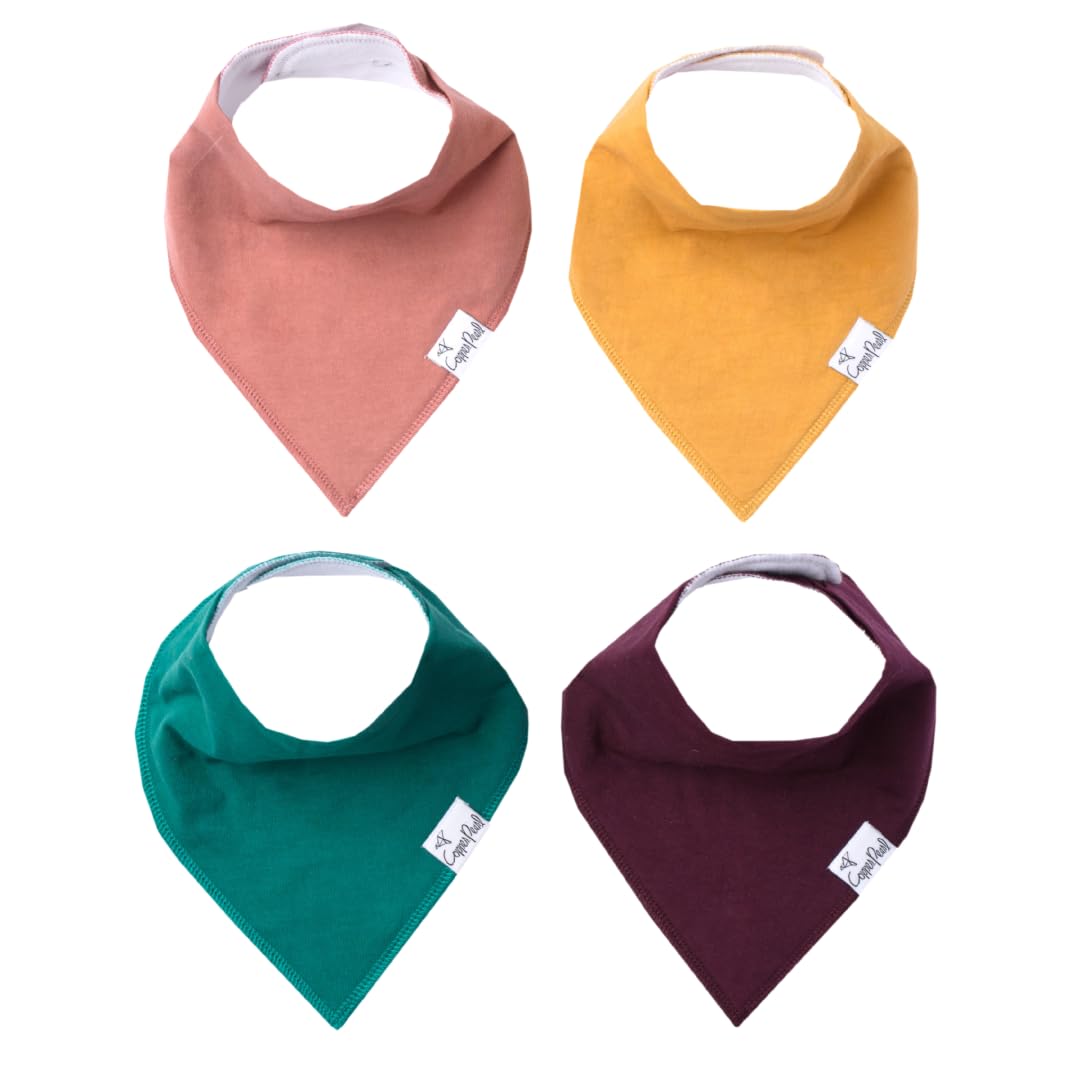 Copper Pearl 4 Pack Soft Cotton Baby Bibs for Drooling and Teething, Absorbent Drool Bibs for Baby Girl and Boy, Adjustable to Fit Newborns to Toddlers, Tons of Styles (Jade)