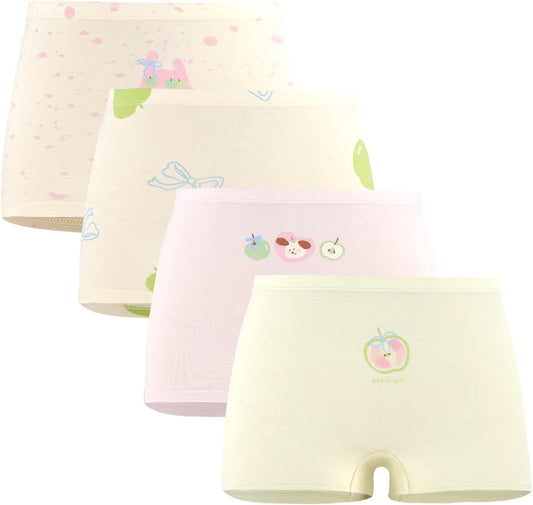 SEAUR Girls' Seamless Underwear 4-Pack Soft Breathable Ice Silk Boyshorts Panties Cute Prints Boxer Briefs for 6-16 Years
