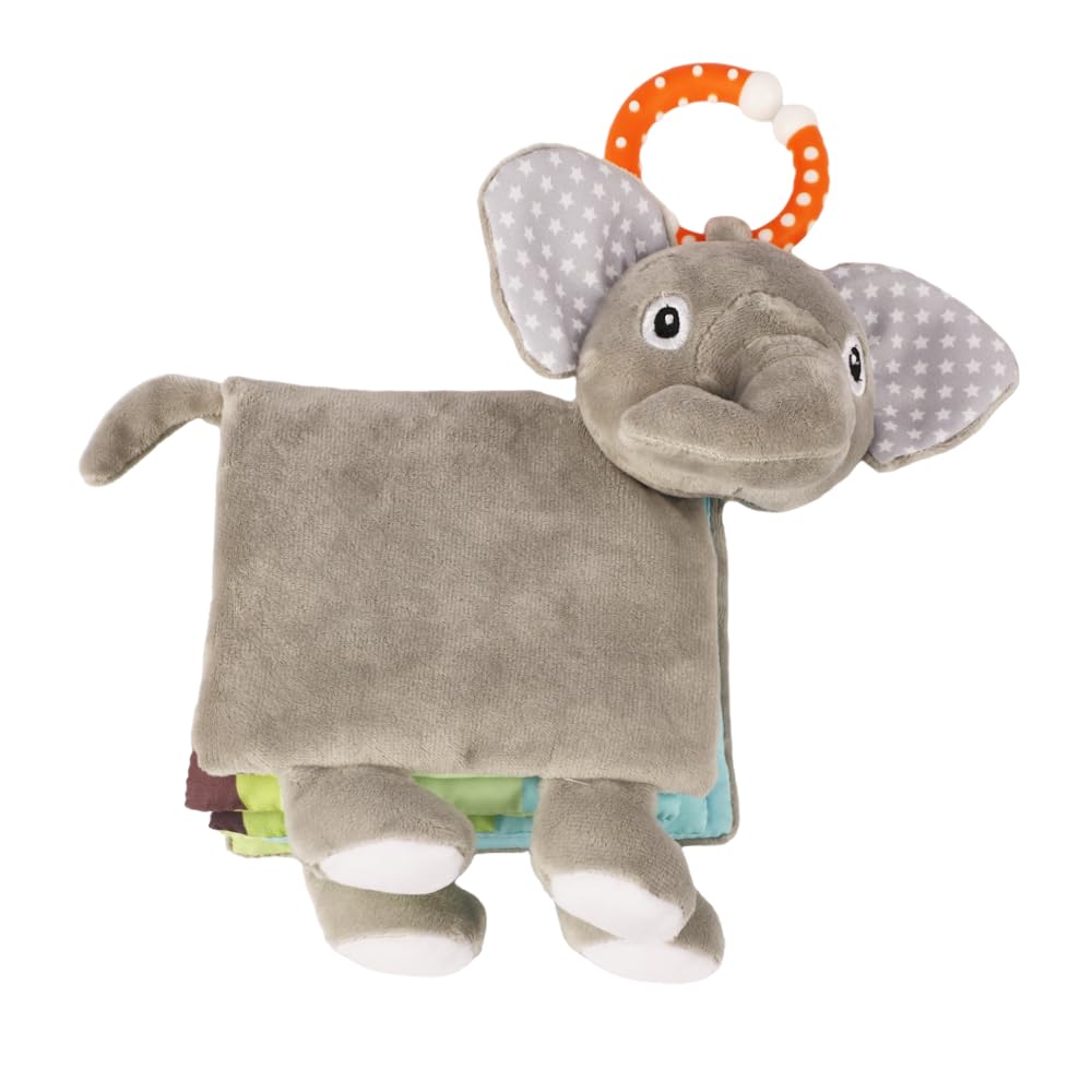 Elephant Baby Books Toys 0-6 Months, Loveys Crinkle Books for Babies,Touch and Feel Infant Toys 6-12-18 Months 1-2 Year Old, Shower Gifts Soft Cloth Book, Teether for Boys Girls - Small Edition