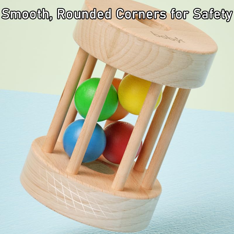 Dailyfunn Montessori Toys Wooden Infant Baby Rolling Rattle Toy for Babies 6-12-18-24 Months Newborn Shower Birthday Gift