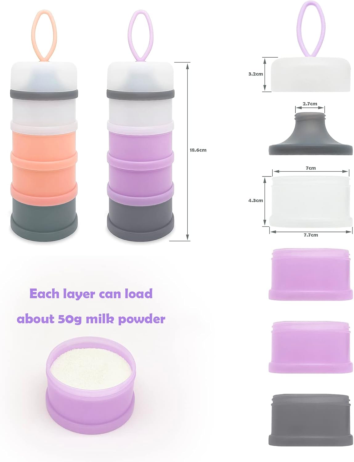 Baby Formula Dispenser, Formula Container, Portable Milk Powder Dispenser Container, Baby Feeding Travel Storage Container, Non-Spill Stackable Baby Snack Storage Container, BPA Free, 2 Packs