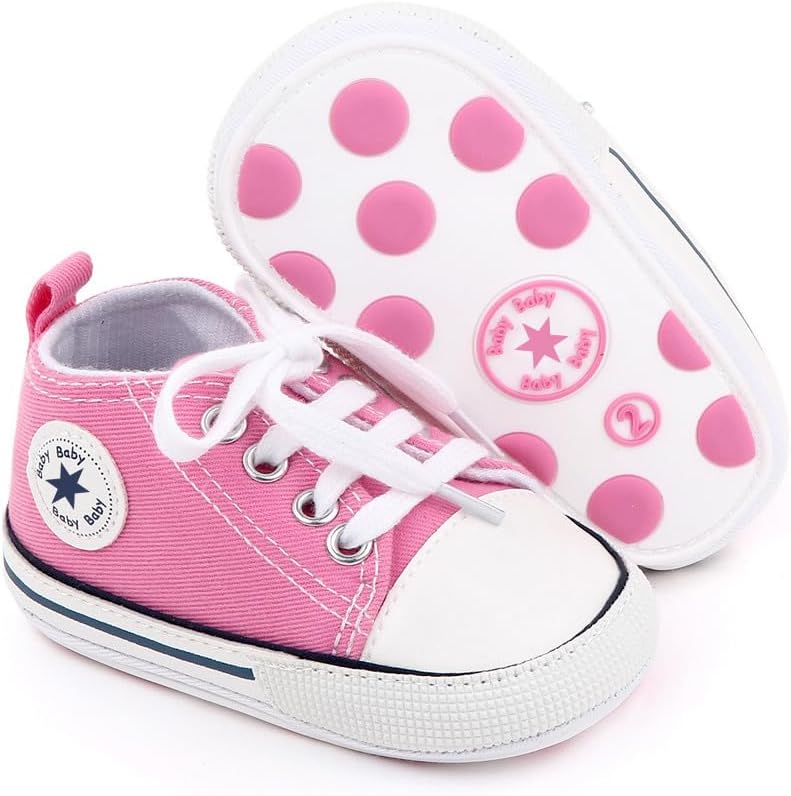 Unisex Baby Girls Boys Canvas High-top Shoes, Newborn Infant Anti-Slip Soft Sole Frist Walking Breathable Sneakers