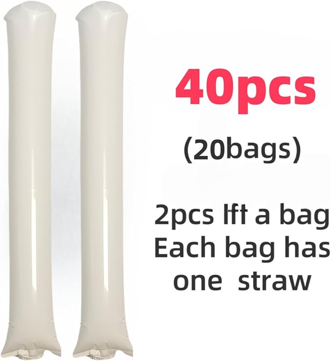 40pcs Round headTeam Spirit Boom Sticks Thunder Sticks Cheering Sticks Team Spirit Plastic Cheerleading Spirit Stick Clapper Inflatable Noise Maker Sports Supply (White)