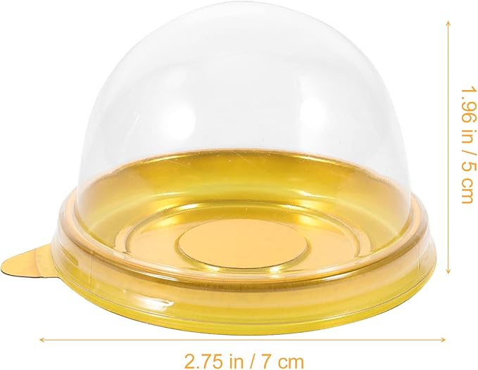 NUOBESTY Individual Cupcake Boxes, 100pcs Golden Tray Round Plastic Transparent Dome Cupcake Boxes Egg-Yolk Puff Food Container Single Mooncake Dome Boxes Baking Packing Box |2.75x2.75x1.96 inch
