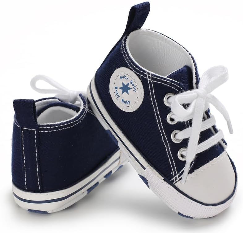 Unisex Baby Girls Boys Canvas High-top Shoes, Newborn Infant Anti-Slip Soft Sole Frist Walking Breathable Sneakers
