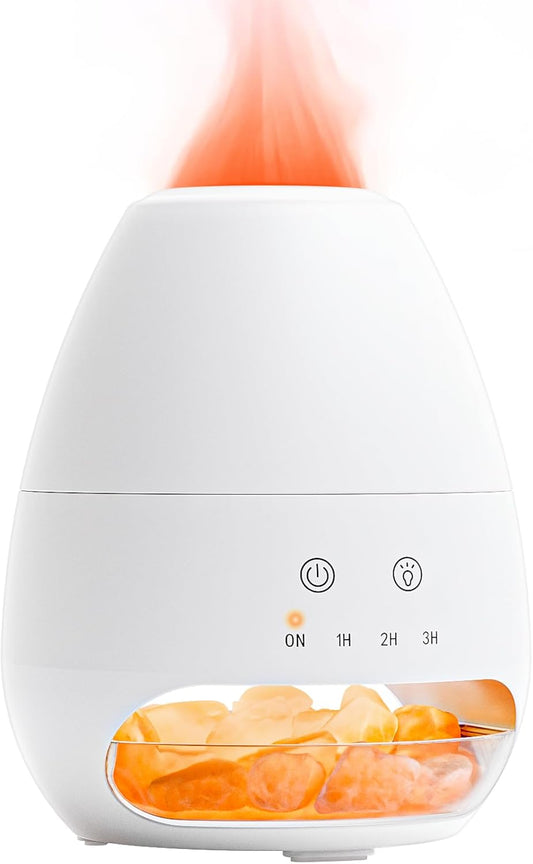 Ultrasonic Essential Oil Diffuser with Himalayan Salt Rock,Flame Oil Diffuser with 2 Color Light,Small Aromatherapy Oil Diffuser with Auto Off Function for Home, Office,Spa,100ML