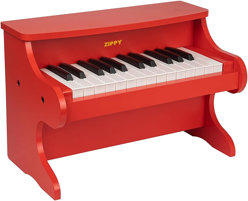 ZIPPY Kids Piano Keyboard, 25 Keys Digital Piano for Kids, Mini Music Educational Instrument Toy, Wood Toy for Toddlers Girls Boys (Red)