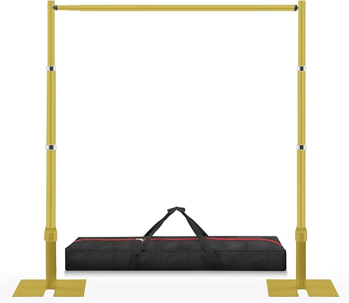 Jiang&Rong 10ft x 10ft Adjustable Backdrop Stand Kit - Heavy Duty Pipe and Drape Stand for Wedding, Birthday Party, Banquet Decorations (Golden)