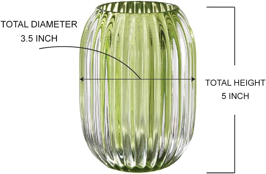 Serene Spaces Living Green Optical Glass Votive Holder, Perfect for Weddings and Home Décor, Measures 5" Tall and 3.5" Diameter, Set of 12