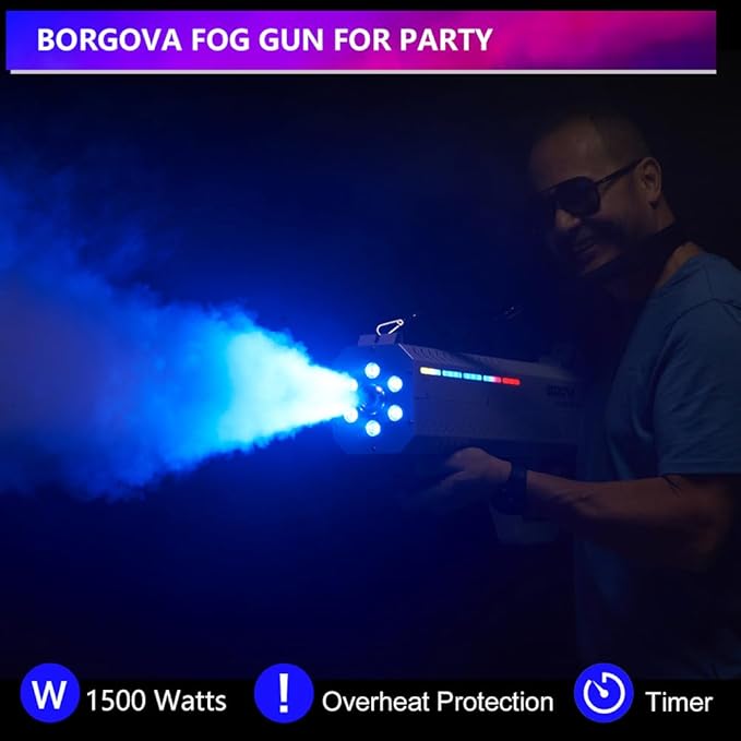Smoke Gun for Party, 1500W Handheld Fog Machine Cannon with Color - Changing Lights, Perfect for Spooky Halloween, Stage Shows and Club Night
