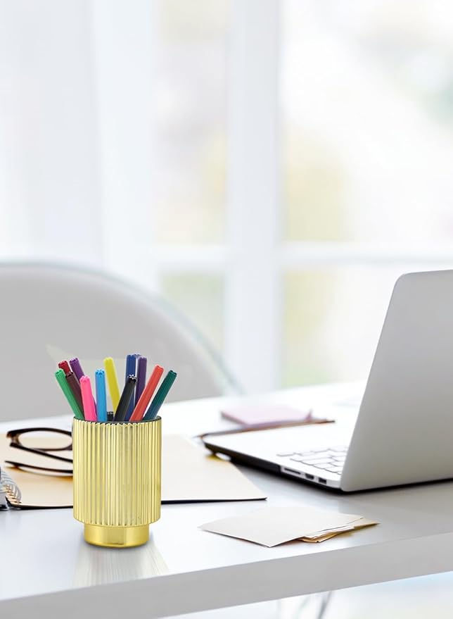 Serene Spaces Living Gold Ribbed Pedestal Glass Votive Holder, Table Centerpiece, Home, Office, Wedding, Birthday, Holiday & Special Events Decor, 3.5" Diameter & 5" Tall, Pack of 24