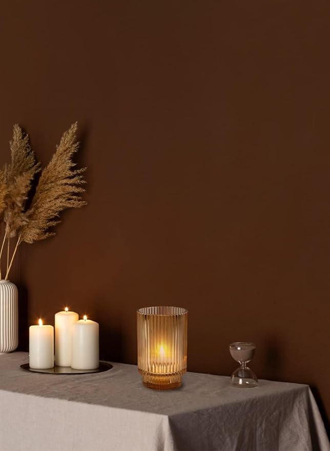 Serene Spaces Living Amber Ribbed Glass Votive Holder, Decorative Centerpiece for Wedding, Christmas, Thanksgiving, Living Room, Home Décor, Measures 3.25" Diameter and 5" Tall, Set of 24