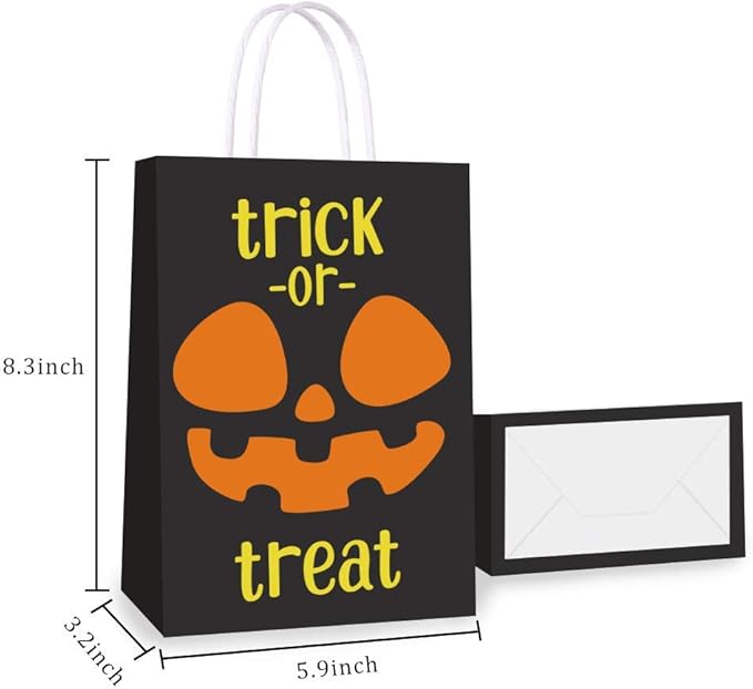 16 PCS Halloween Treat Bags for Kids Trick or Treat Candy Bags, Glow in The Dark Bags with Handles for Halloween Party Favors