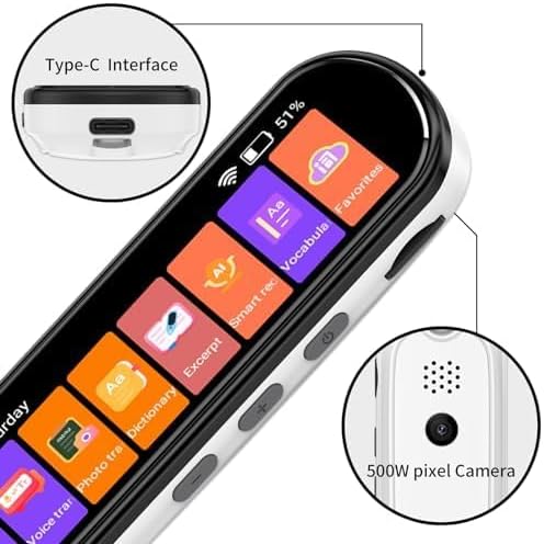 Reading Pen Translator Scanner 142 Languges Voice Photo Translate Device, Real Time Offline Scan Translation Reader, 3.69 inches Screen HD Sound Long Battery Life for Students Adults (White)
