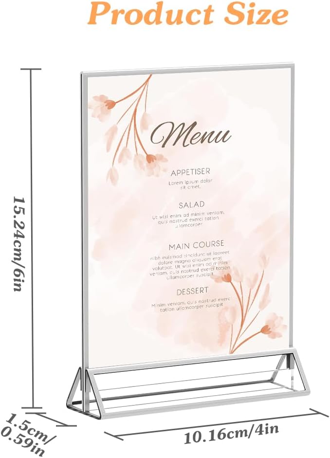 4x 6 Acrylic Sign Holder 12 Pack, Double Sided Silver Picture Frames Clear Wedding Table Numbers for Party, Menu, Restaurant, Photo, Office, Hotels, Meetings