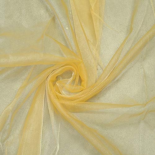 VDS Gold Organza Fabric, 25 Yards Continuous, 45” Wide, Wedding Party Decoration Iridescent Crystal Sheer Shiny Organza Tulle Bridal Dress DIY Crafts Costume Sewing Backdrop Arch Cloth