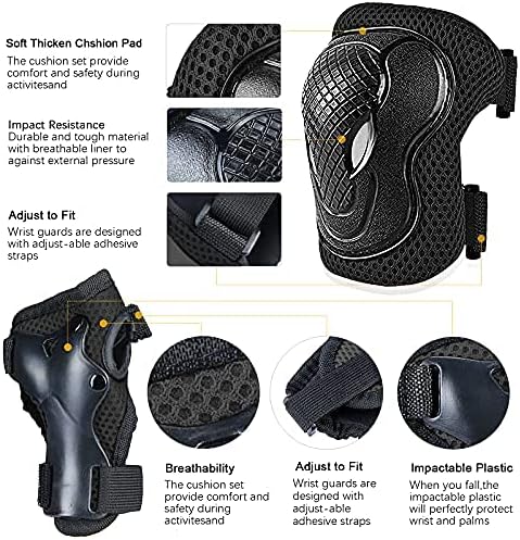 Adjustable Kids Bike Helmet with Knee Pads Elbow Pads Wrist Guards for Age 3-5-8-14+ Youth/Teens,Ventilation Multi-Sport Scooter Roller Skate Rollerblading Skateboarding Climbing Cycling