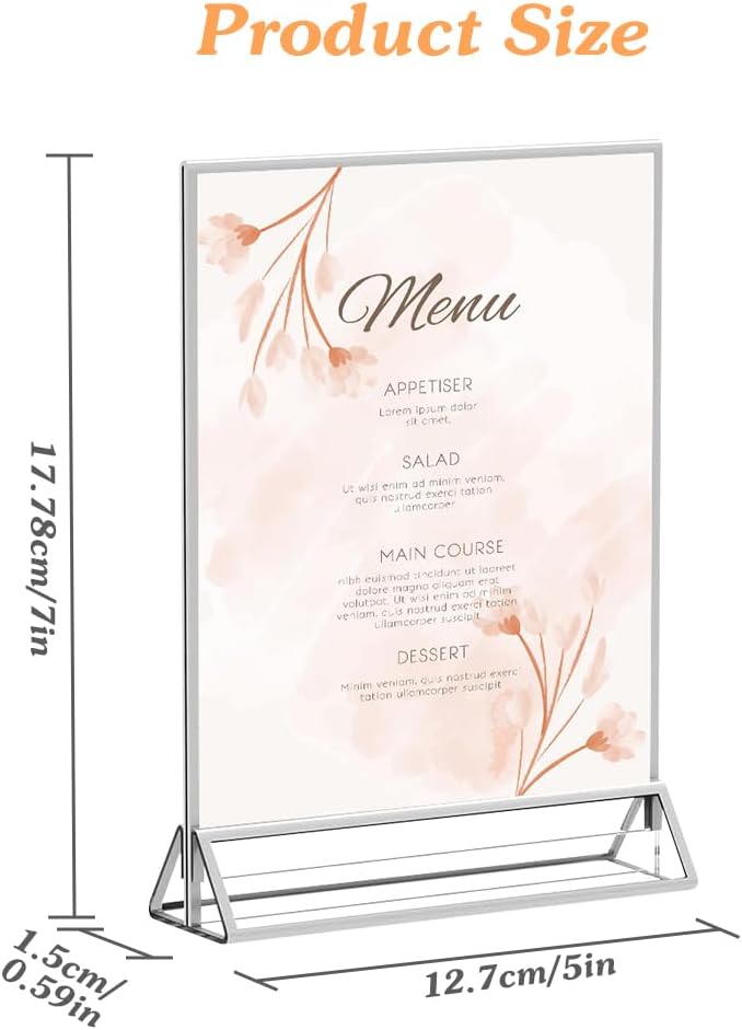 5X7 Acrylic Sign Holder 12 Pack, Double Sided Silver Picture Frames Clear Wedding Table Numbers for Party, Menu, Restaurant, Photo, Office, Hotels, Meetings