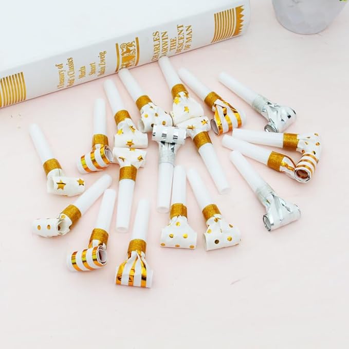 25pcs Party Blowers,Gilding Noisemakers Party Blowouts Squawkers Fringed Noise Maker,Birthday Noisemakers Birthday Blow Horns Party Whistles (25PCS Gold)