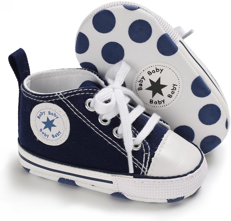 Unisex Baby Girls Boys Canvas High-top Shoes, Newborn Infant Anti-Slip Soft Sole Frist Walking Breathable Sneakers