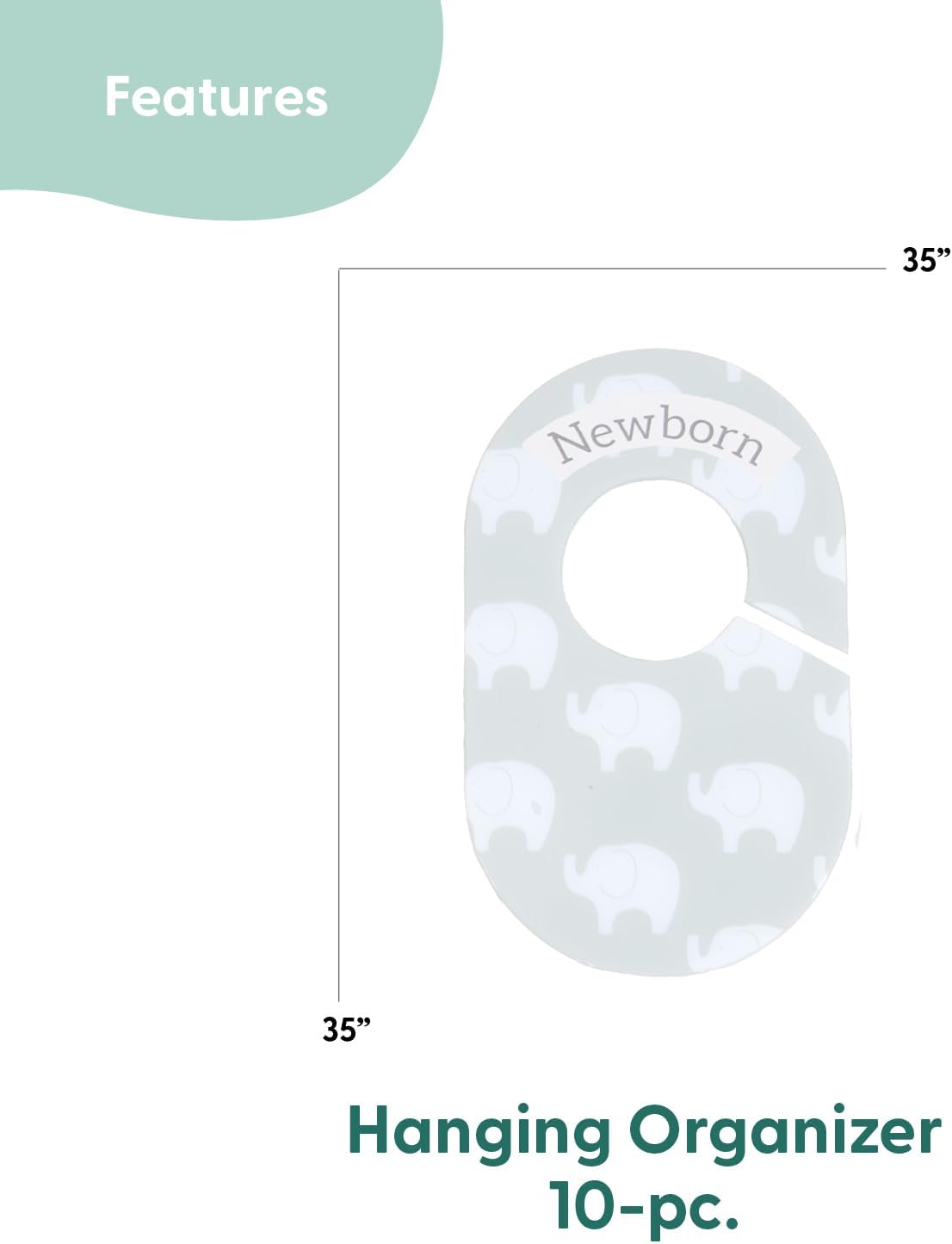 The Peanutshell 10 Pack Baby Closet Dividers Boy or Girl, Baby Clothes Organizer, Toddler Hanger, Closet Size Dividers, Nursery Organization for Clothing Storage, Newborn to 2T; Elephant Nursery Decor