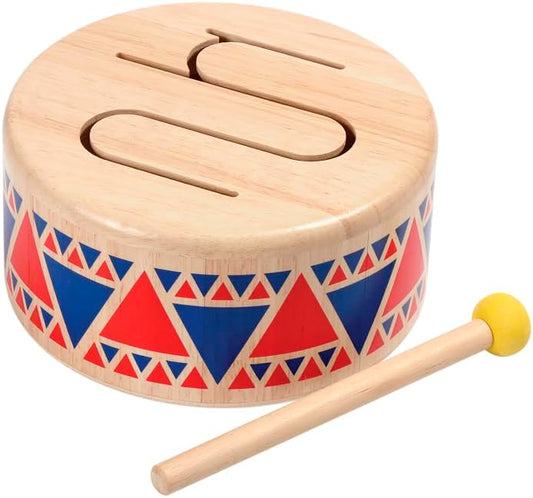 PlanToys® Solid Drum Wooden Musical Toy for Toddlers | Pretend Play Instrument for Kids | Eco-Friendly Percussion Toy for Coordination, Creativity & Early Learning Development